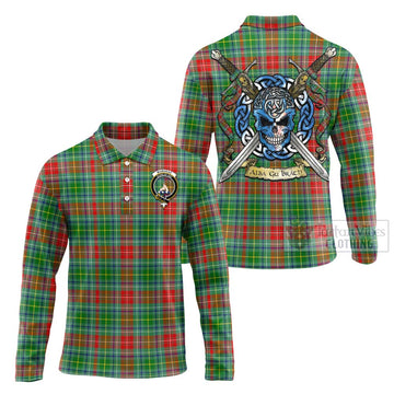 Muirhead Tartan Long Sleeve Polo Shirt with Family Crest Celtic Skull Style Unisex - Tartan Vibes Clothing