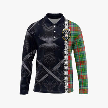 Muirhead Tartan Long Sleeve Polo Shirt with Family Crest Cross Sword Thistle Celtic Vibes Unisex - Tartan Vibes Clothing