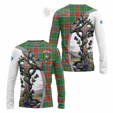 Muirhead Tartan Long Sleeve T-Shirt with Family Crest and St. Andrew's Cross Accented by Thistle Vines Unisex - Tartan Vibes Clothing