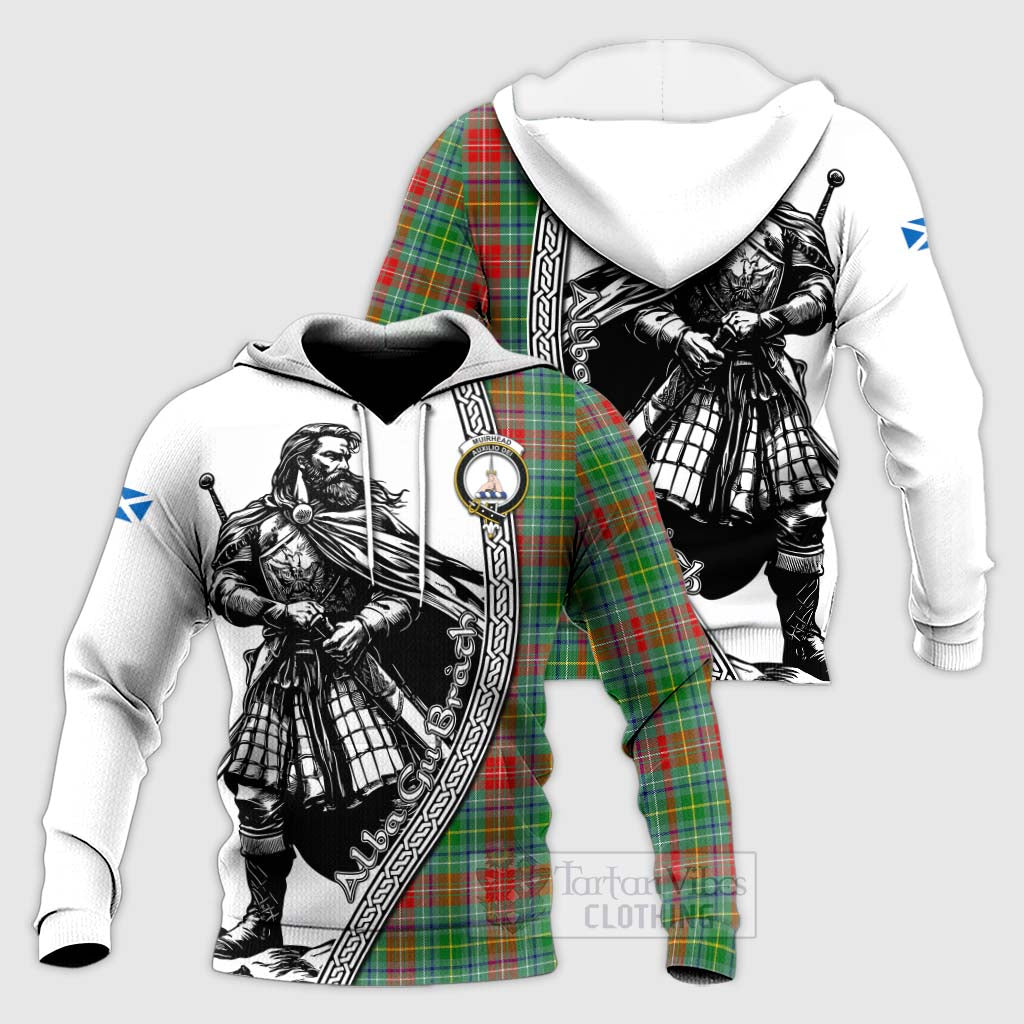 Muirhead Tartan Clan Crest Knitted Hoodie with Highlander Warrior Celtic Style Unisex Knitted Pullover Hoodie - Tartan Vibes Clothing