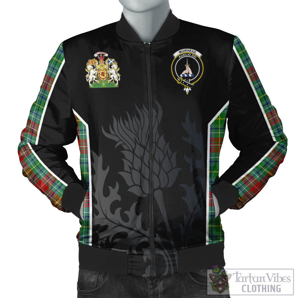 Muirhead Tartan Bomber Jacket with Family Crest and Scottish Thistle Vibes Sport Style Unisex Black - Tartan Vibes Clothing
