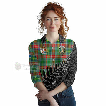 Muirhead Crest Tartan Women's Casual Shirt with New Zealand Silver Fern Half Style Female - Tartan Vibes Clothing