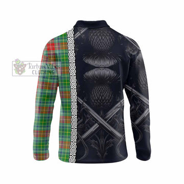 Muirhead Tartan Long Sleeve Polo Shirt with Family Crest Cross Sword Thistle Celtic Vibes - Tartan Vibes Clothing