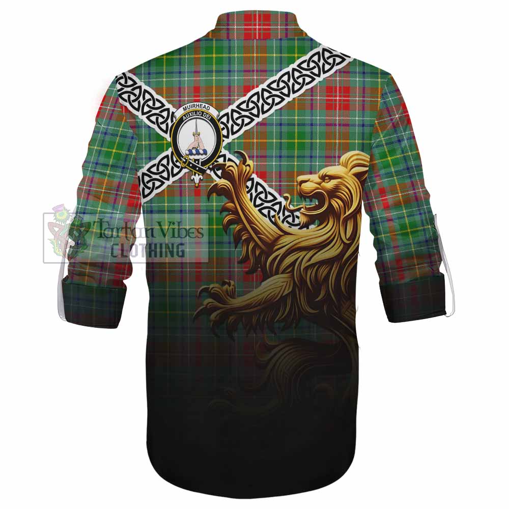 Muirhead Crest Tartan Ghillie Kilt Shirt with Golden Lion Emblem Celtic Style - Tartan Vibes Clothing