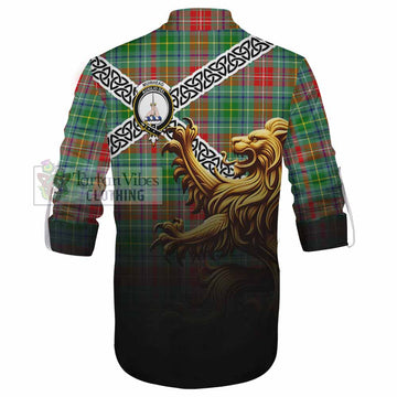 Muirhead Crest Tartan Ghillie Kilt Shirt with Golden Lion Emblem Celtic Style - Tartan Vibes Clothing