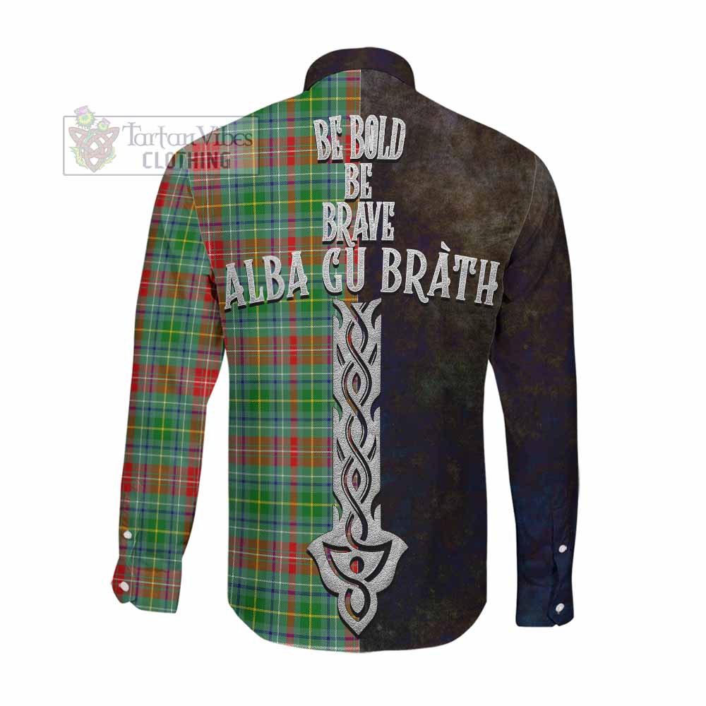 Tartan Vibes Clothing Muirhead Tartan Family Crest Long Sleeve Button Shirt Alba Gu Brath Be Brave Lion Ancient Style