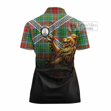 Muirhead Crest Tartan Women's Polo Shirt with Golden Lion Emblem Celtic Style - Tartan Vibes Clothing