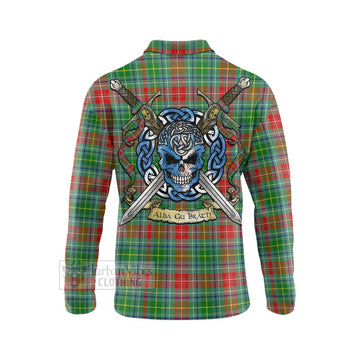 Muirhead Tartan Long Sleeve Polo Shirt with Family Crest Celtic Skull Style - Tartan Vibes Clothing