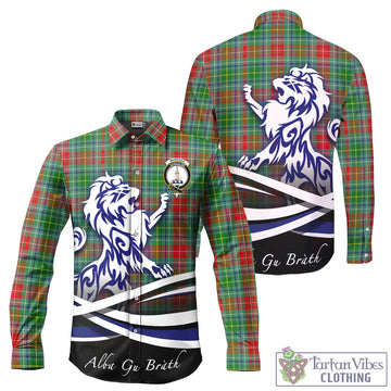 Muirhead Tartan Long Sleeve Button Up Shirt with Alba Gu Brath Regal Lion Emblem - Tartan Vibes Clothing