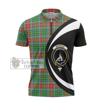 Muirhead Tartan Zipper Polo Shirt with Family Crest Circle Style - Tartan Vibes Clothing
