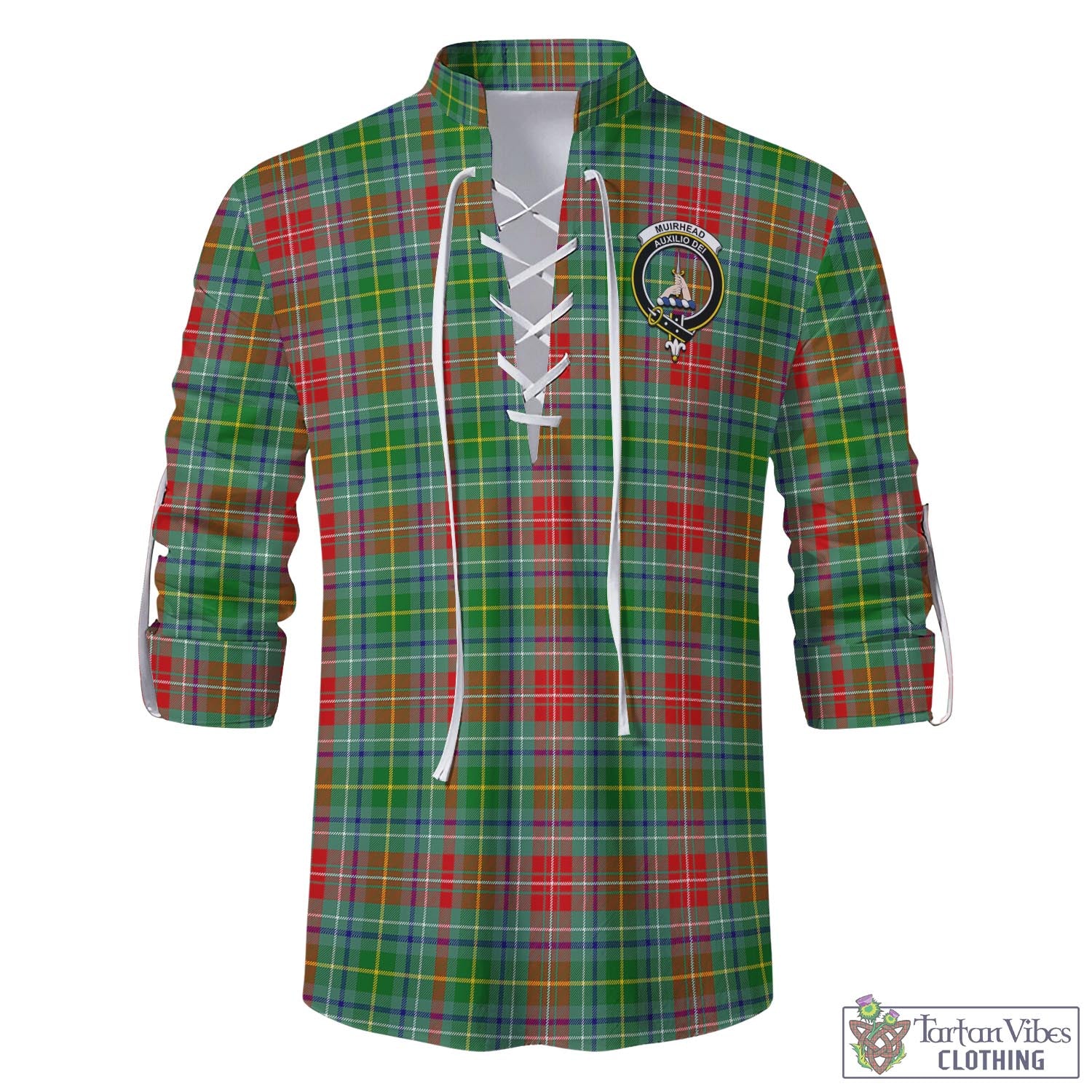 Tartan Vibes Clothing Muirhead Tartan Men's Scottish Traditional Jacobite Ghillie Kilt Shirt with Family Crest
