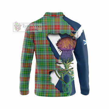 Tartan Vibes Clothing Muirhead Tartan Family Crest Long Sleeve Polo Shirt Scottish Thistle Celtic Inspired