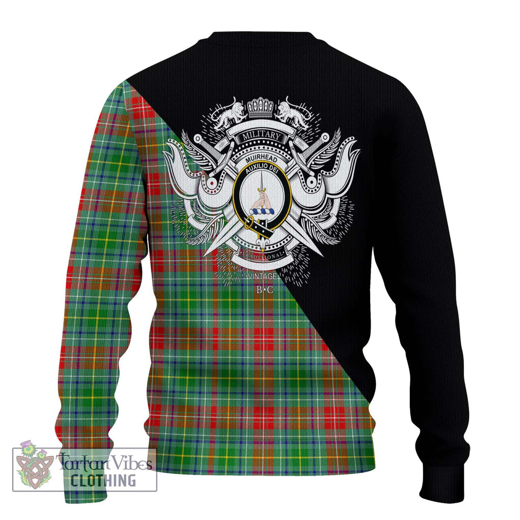 Muirhead Tartan Ugly Sweater with Family Crest and Military Logo Style - Tartan Vibes Clothing