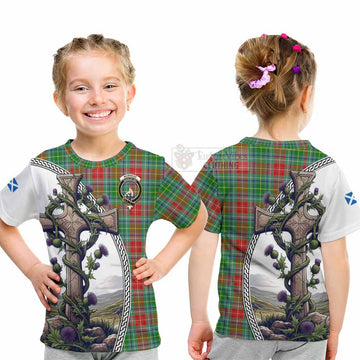 Muirhead Tartan Kid T-Shirt with Family Crest and St. Andrew's Cross Accented by Thistle Vines - Tartan Vibes Clothing