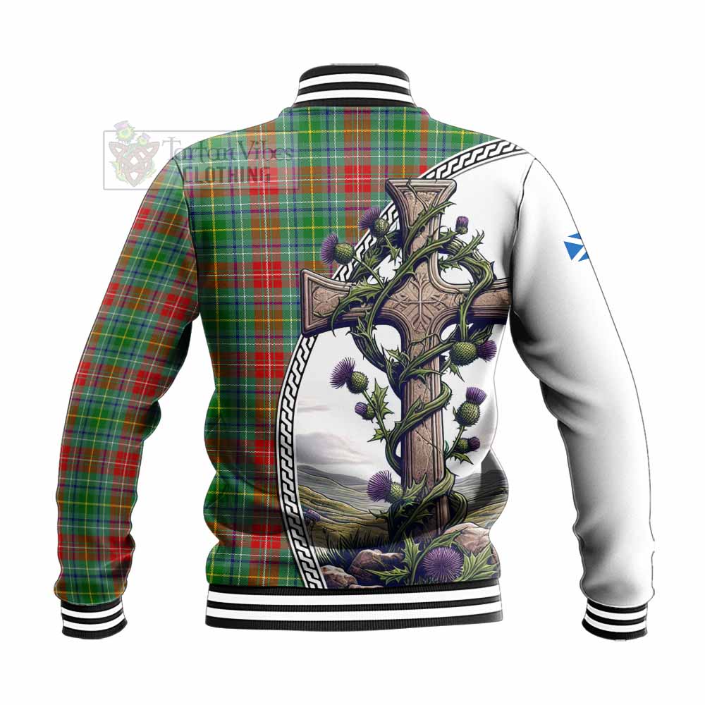 Muirhead Tartan Baseball Jacket with Family Crest and St. Andrew's Cross Accented by Thistle Vines - Tartan Vibes Clothing
