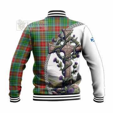 Muirhead Tartan Baseball Jacket with Family Crest and St. Andrew's Cross Accented by Thistle Vines - Tartan Vibes Clothing