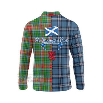 Muirhead Tartan Long Sleeve Polo Shirt Happy St. Andrew's Day Half Tartan Style - Tartan Vibes Clothing