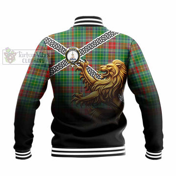Muirhead Crest Tartan Baseball Jacket with Golden Lion Emblem Celtic Style - Tartan Vibes Clothing