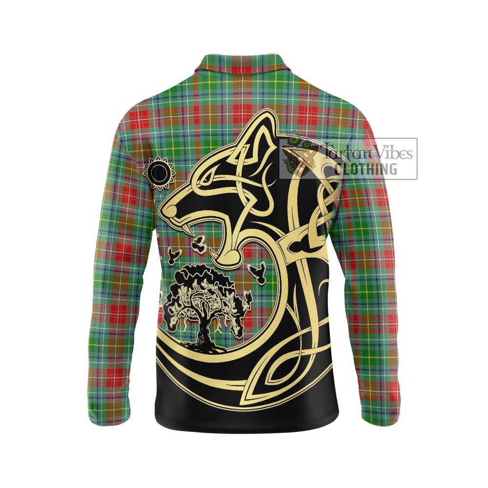 Muirhead Tartan Long Sleeve Polo Shirt with Family Crest Celtic Wolf Style - Tartan Vibes Clothing
