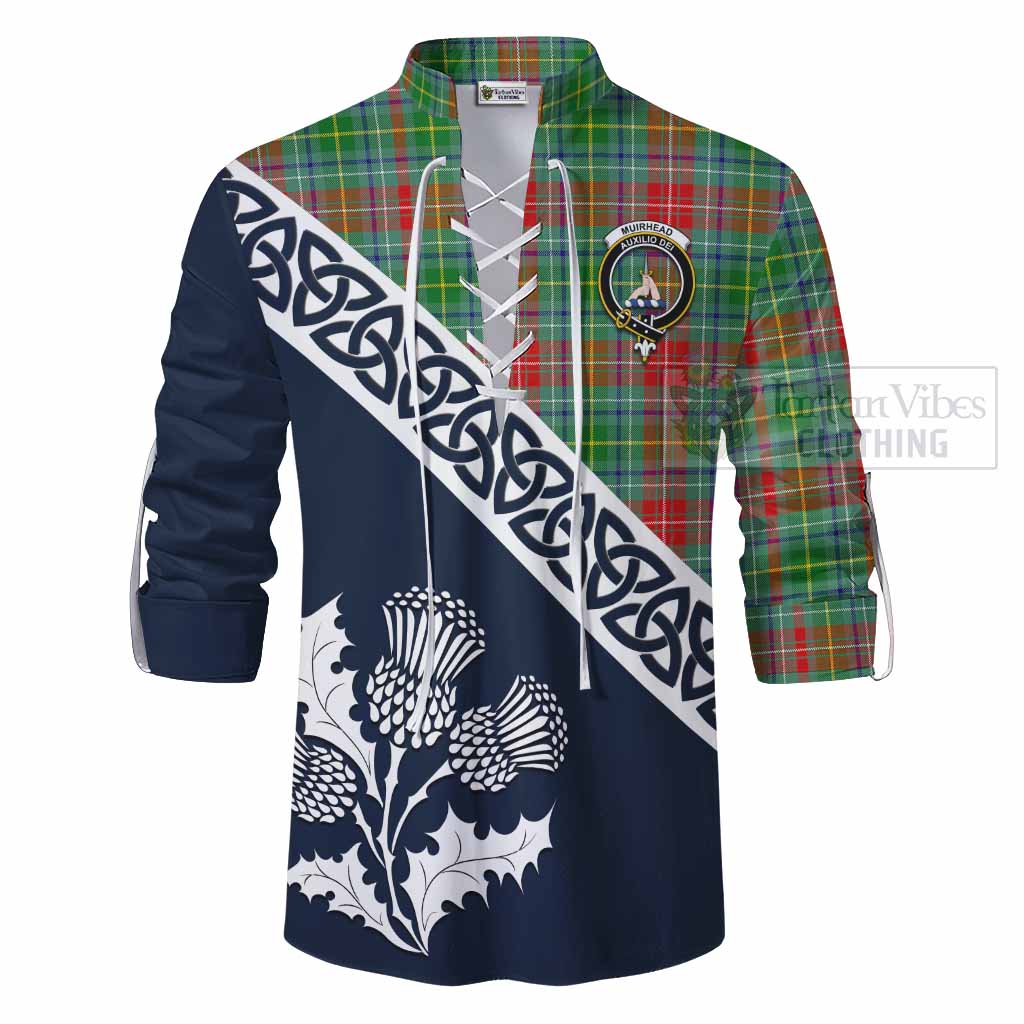 Muirhead Tartan Ghillie Kilt Shirt Featuring Thistle and Scotland Map - Tartan Vibes Clothing