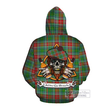 Muirhead Tartan Cotton Hoodie with Family Crest and Bearded Skull Holding Bottles of Whiskey Pullover Hoodie - Tartan Vibes Clothing