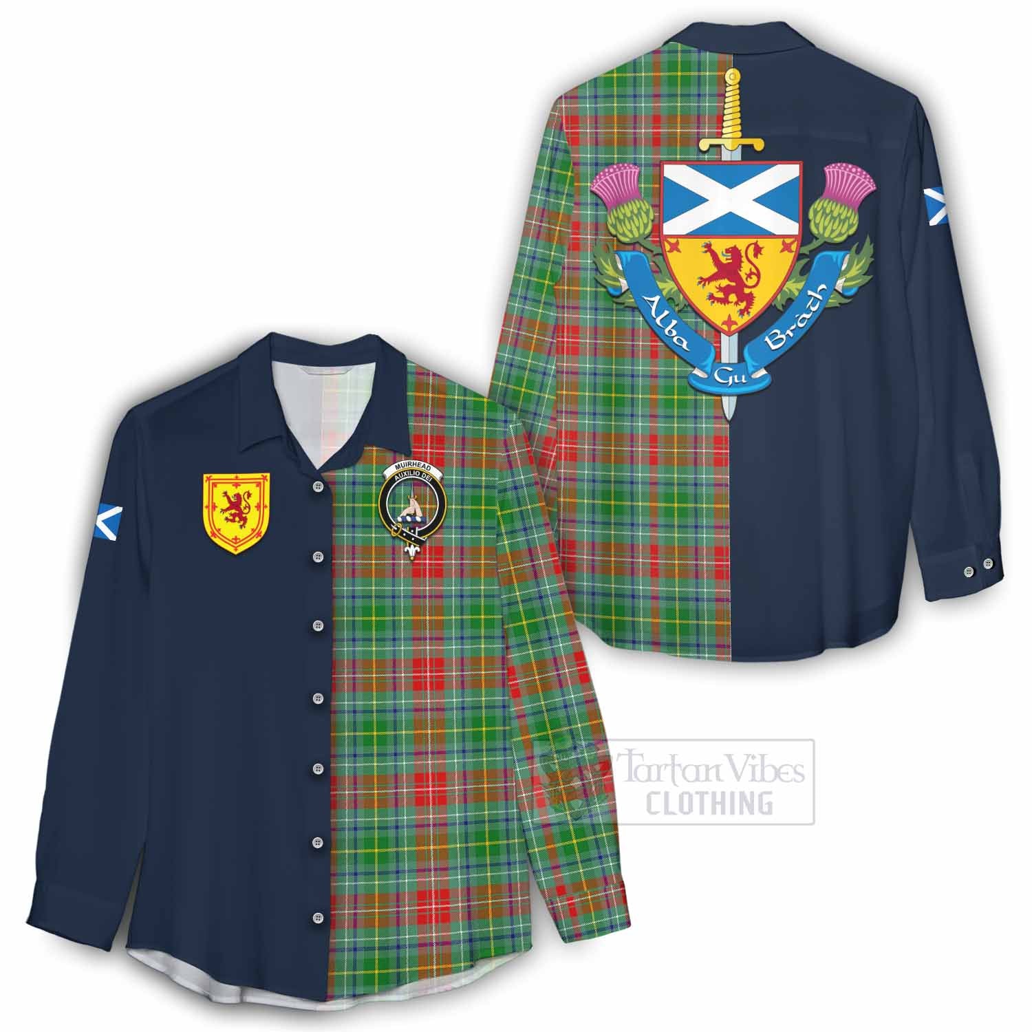 Muirhead Tartan Women's Casual Shirt Alba with Scottish Lion Royal Arm Half Style - Tartan Vibes Clothing