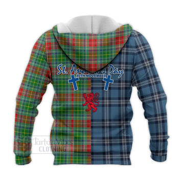 Muirhead Tartan Knitted Hoodie Happy St. Andrew's Day Half Tartan Style - Tartan Vibes Clothing