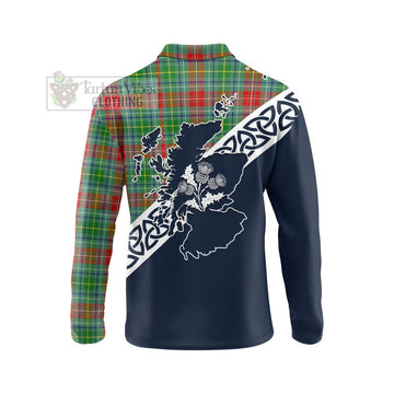Muirhead Tartan Long Sleeve Polo Shirt Featuring Thistle and Scotland Map - Tartan Vibes Clothing