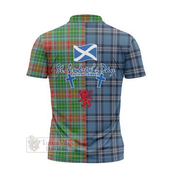 Muirhead Tartan Zipper Polo Shirt Happy St. Andrew's Day Half Tartan Style - Tartan Vibes Clothing