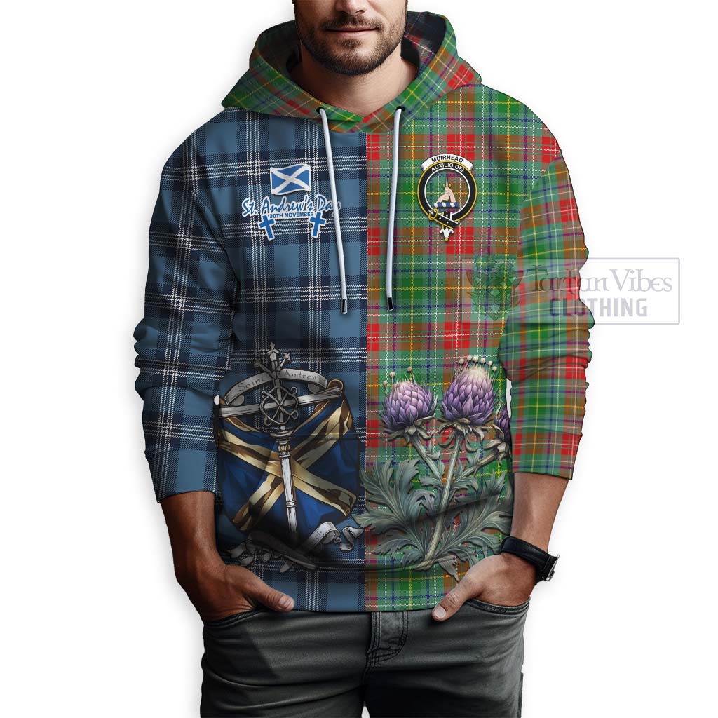 Muirhead Tartan Hoodie Happy St. Andrew's Day Half Tartan Style - Tartan Vibes Clothing