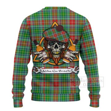 Muirhead Tartan Ugly Sweater with Family Crest and Bearded Skull Holding Bottles of Whiskey - Tartan Vibes Clothing