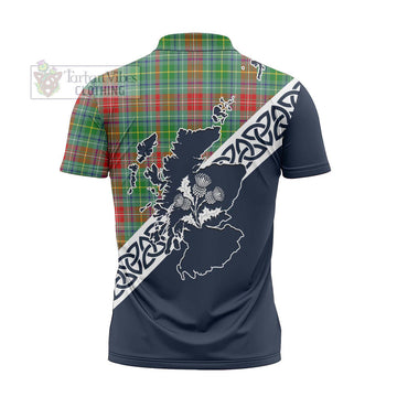 Muirhead Tartan Zipper Polo Shirt Featuring Thistle and Scotland Map - Tartanvibesclothing Store