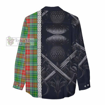 Muirhead Tartan Women's Casual Shirt with Family Crest Cross Sword Thistle Celtic Vibes - Tartan Vibes Clothing