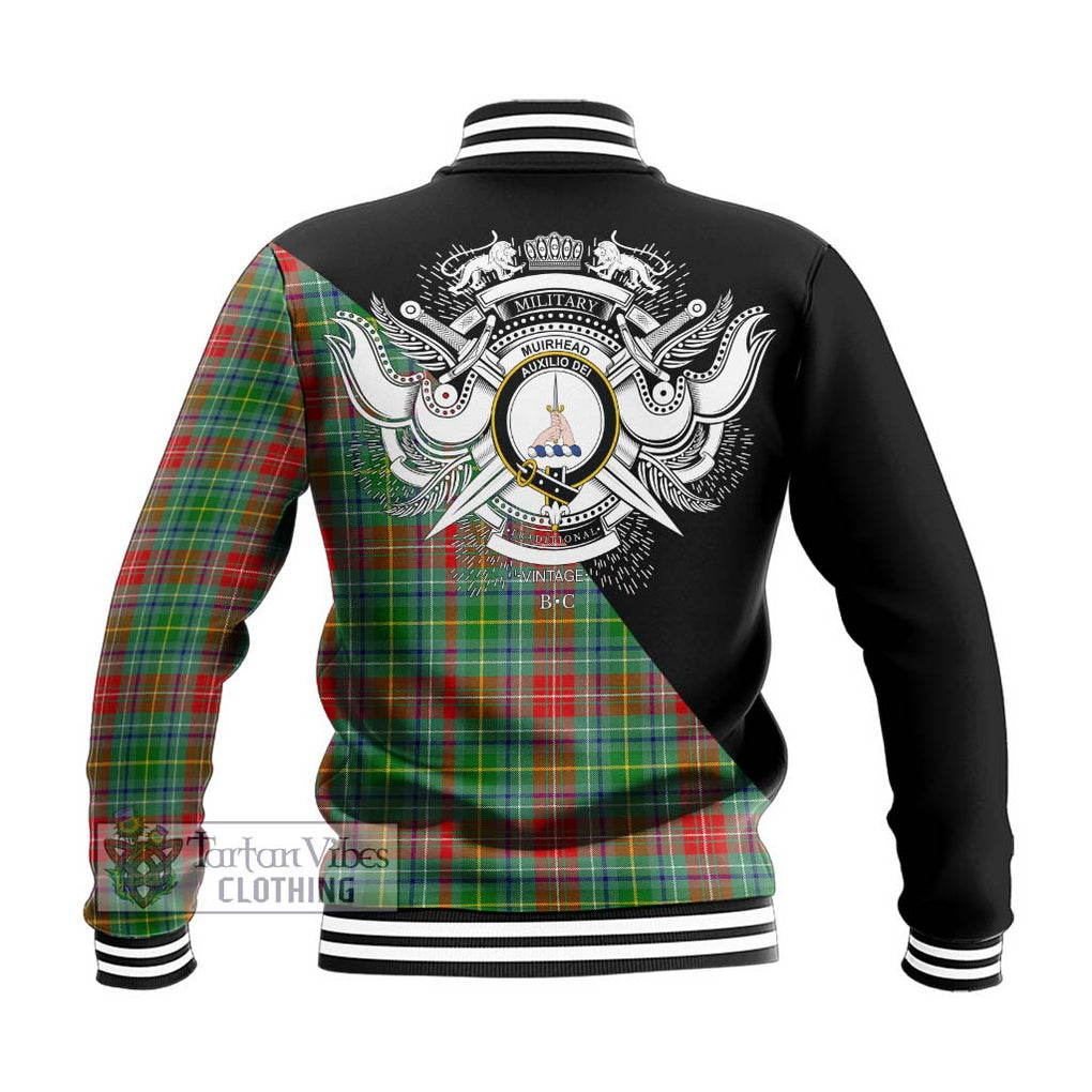 Muirhead Tartan Baseball Jacket with Family Crest and Military Logo Style - Tartan Vibes Clothing