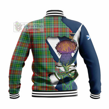 Tartan Vibes Clothing Muirhead Tartan Family Crest Baseball Jacket Scottish Thistle Celtic Inspired