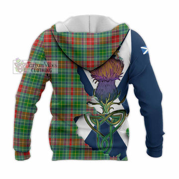 Tartan Vibes Clothing Muirhead Tartan Family Crest Knitted Hoodie Scottish Thistle Celtic Inspired