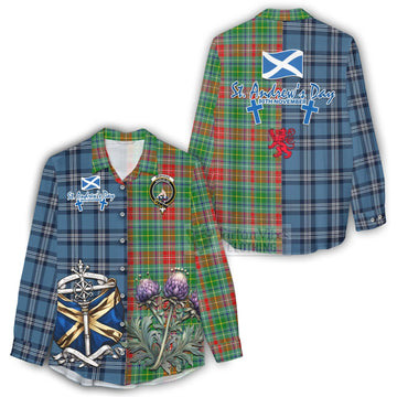 Muirhead Tartan Women's Casual Shirt Happy St. Andrew's Day Half Tartan Style - Tartan Vibes Clothing