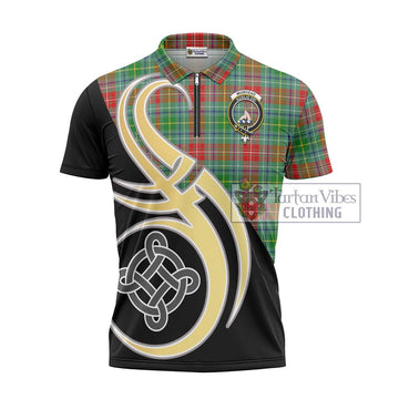 Muirhead Tartan Zipper Polo Shirt with Family Crest and Celtic Symbol Style - Tartan Vibes Clothing