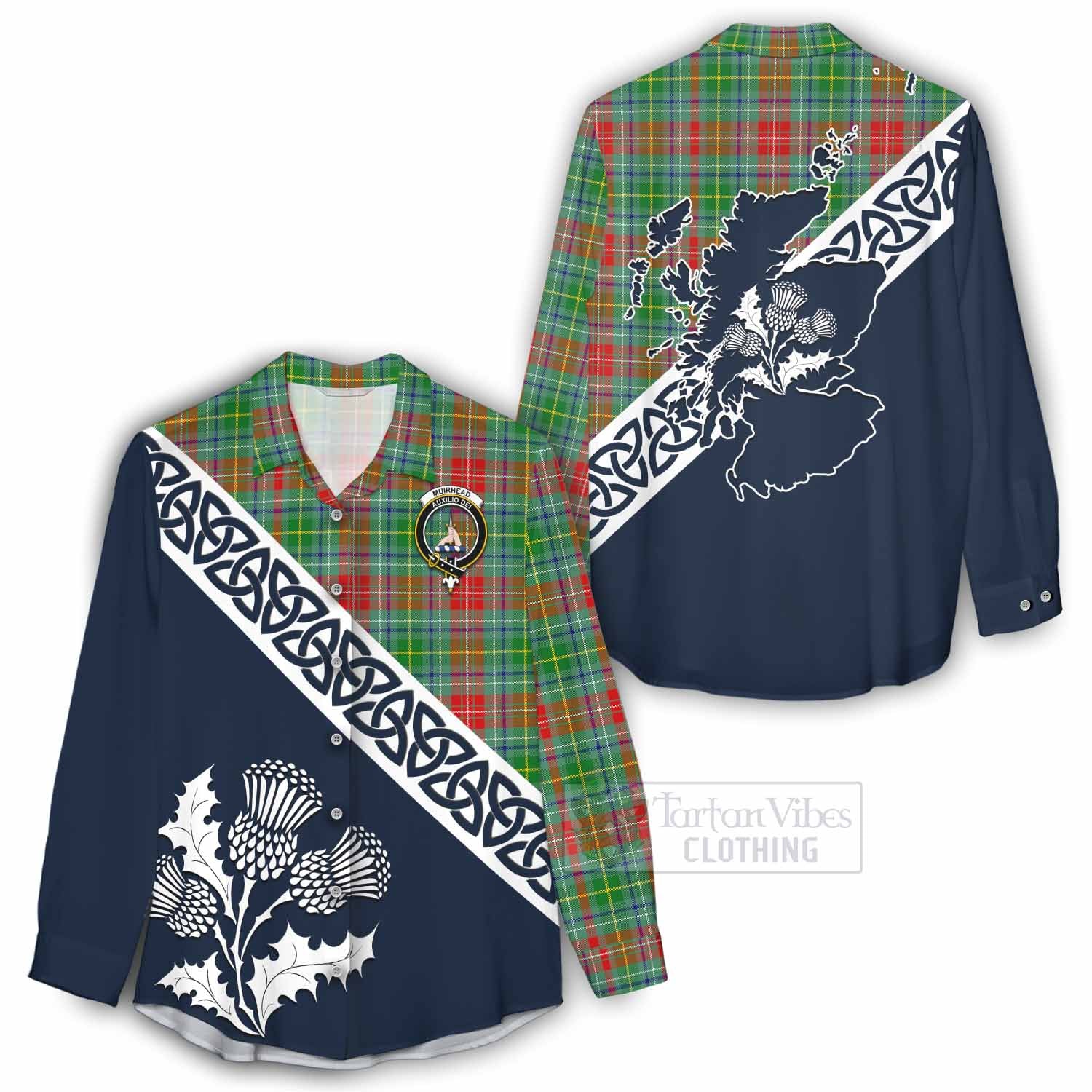 Muirhead Tartan Women's Casual Shirt Featuring Thistle and Scotland Map - Tartan Vibes Clothing