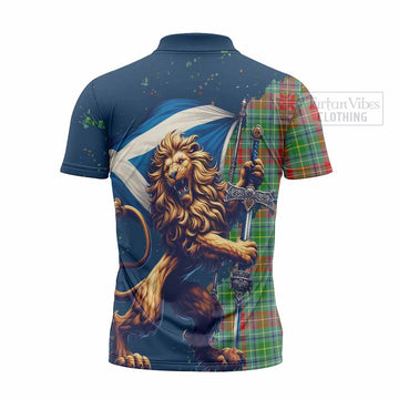 Muirhead Tartan Family Crest Zipper Polo Shirt with Scottish Majestic Lion - Tartan Vibes Clothing