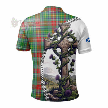 Muirhead Tartan Polo Shirt with Family Crest and St. Andrew's Cross Accented by Thistle Vines - Tartan Vibes Clothing