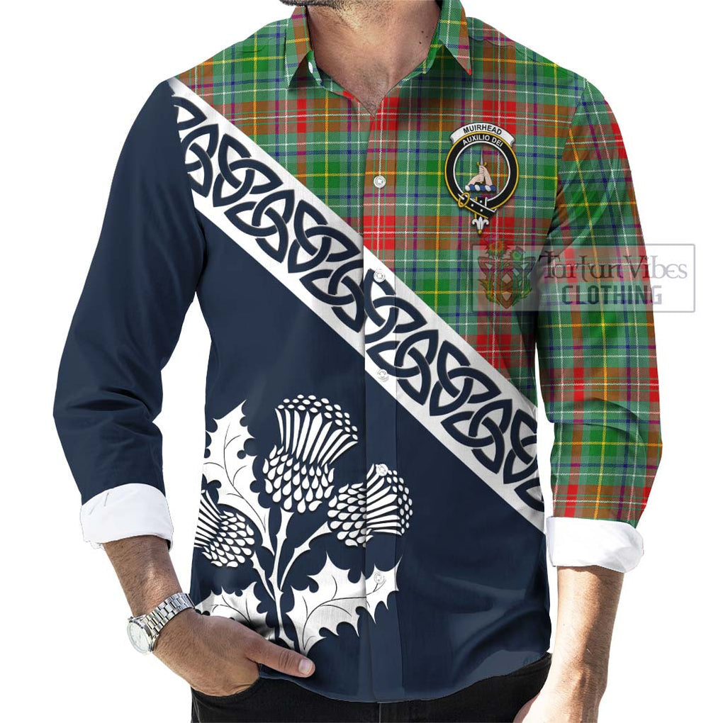 Muirhead Tartan Long Sleeve Button Shirt Featuring Thistle and Scotland Map Men's Shirt - Tartan Vibes Clothing