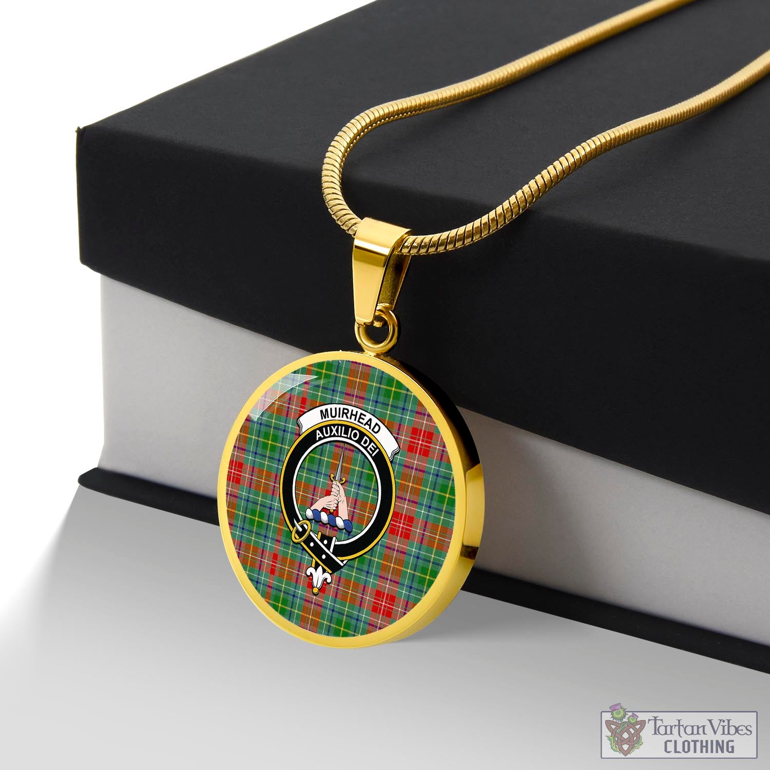 Muirhead Tartan Circle Necklace with Family Crest Luxury Necklace (Gold) No - Tartan Vibes Clothing