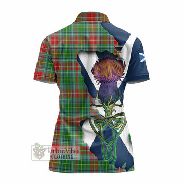 Tartan Vibes Clothing Muirhead Tartan Family Crest Women's Polo Shirt Scottish Thistle Celtic Inspired
