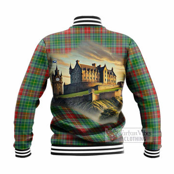 Muirhead Tartan Family Crest Baseball Jacket with Scottish Ancient Castle Style - Tartan Vibes Clothing