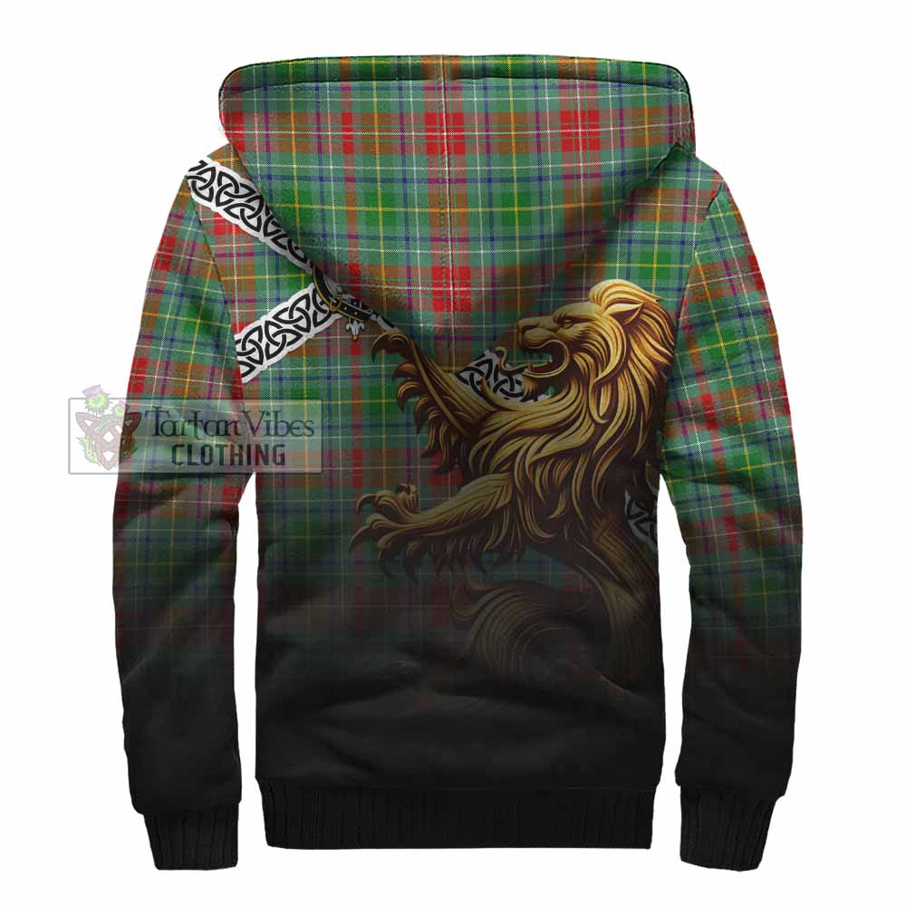 Muirhead Crest Tartan Sherpa Hoodie with Golden Lion Emblem Celtic Style - Tartan Vibes Clothing