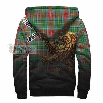Muirhead Crest Tartan Sherpa Hoodie with Golden Lion Emblem Celtic Style - Tartan Vibes Clothing