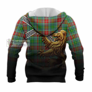 Muirhead Crest Tartan Knitted Hoodie with Golden Lion Emblem Celtic Style - Tartan Vibes Clothing