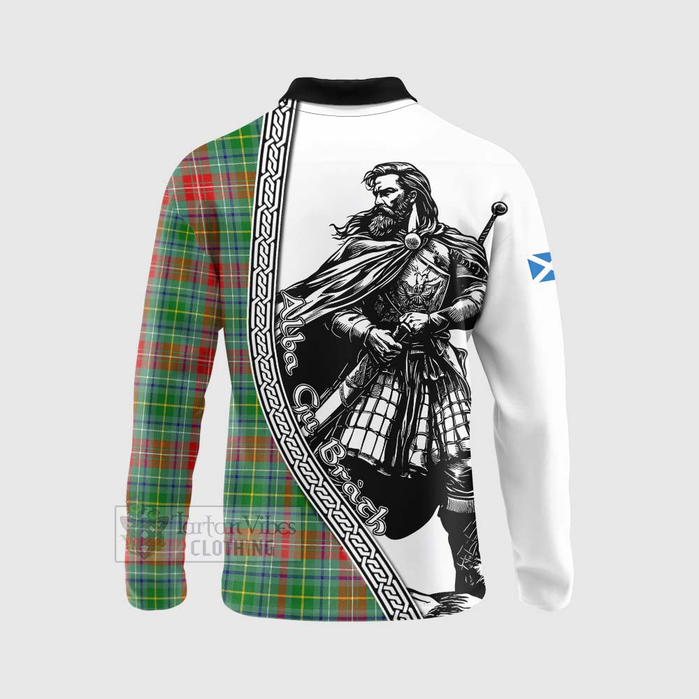 Muirhead Tartan Clan Crest Long Sleeve Polo Shirt with Highlander Warrior Celtic Style - Tartan Vibes Clothing