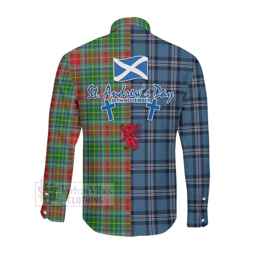 Muirhead Tartan Long Sleeve Button Shirt Happy St. Andrew's Day Half Tartan Style Men's Shirt - Tartan Vibes Clothing